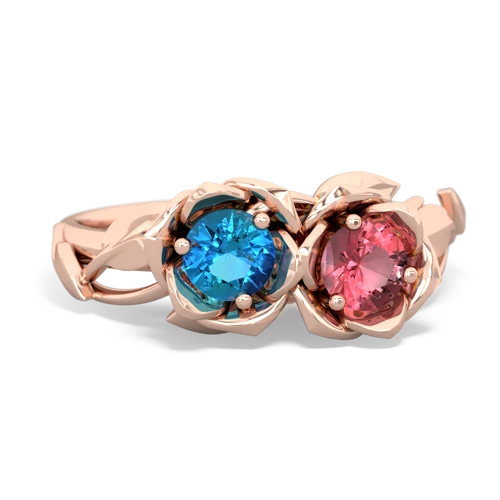 London Topaz Genuine London Blue Topaz with Genuine Pink Tourmaline Rose Garden ring Ring