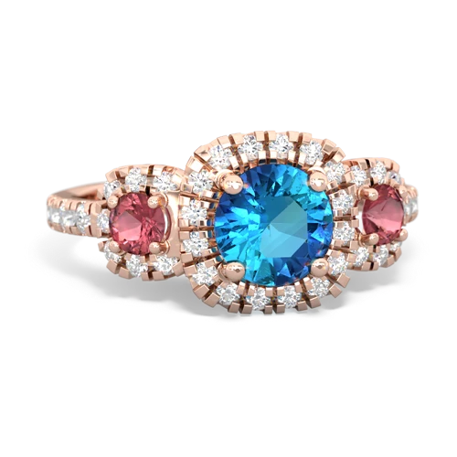 London Topaz Genuine London Blue Topaz with Genuine Pink Tourmaline and Genuine Fire Opal Regal Halo ring Ring