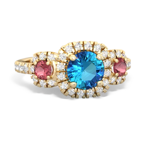 Genuine London Blue Topaz with Genuine Pink Tourmaline and  Regal Halo ring
