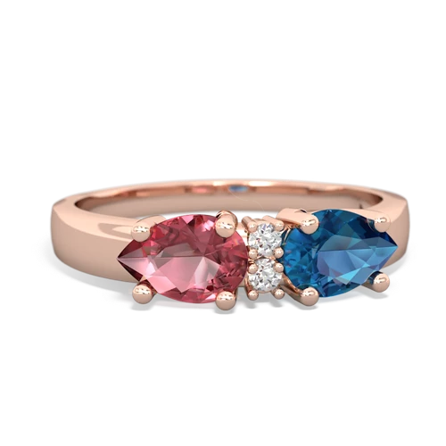 London Topaz Genuine London Blue Topaz with Genuine Pink Tourmaline Pear Bowtie ring Ring
