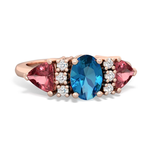 London Topaz Genuine London Blue Topaz with Genuine Pink Tourmaline and Lab Created Pink Sapphire Antique Style Three Stone ring Ring