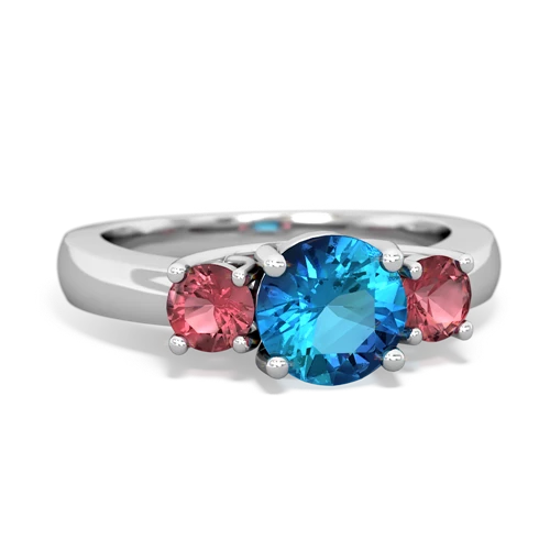 London Topaz Genuine London Blue Topaz with Genuine Pink Tourmaline and Lab Created Pink Sapphire Three Stone Trellis ring Ring