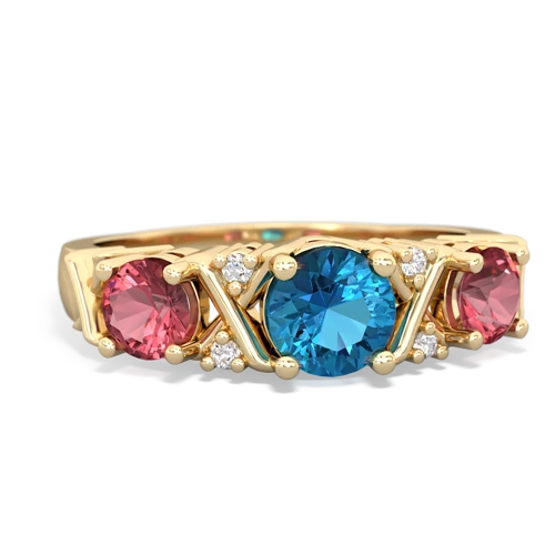 Genuine London Blue Topaz with Genuine Pink Tourmaline and  Hugs and Kisses ring