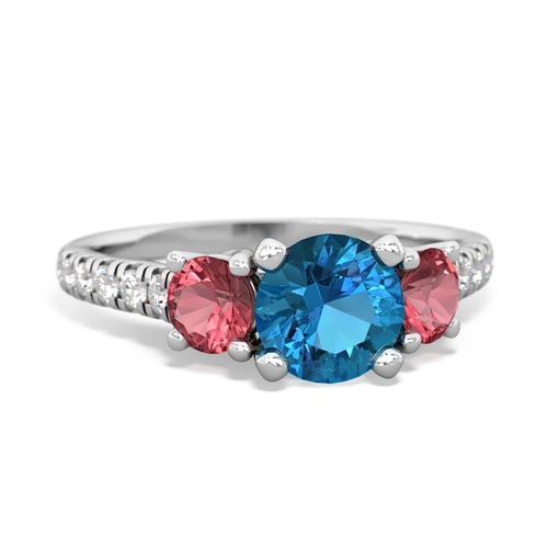 London Topaz Genuine London Blue Topaz with Genuine Pink Tourmaline and Lab Created Pink Sapphire Pave Trellis ring Ring