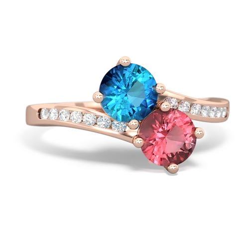 London Topaz Genuine London Blue Topaz with Genuine Pink Tourmaline Keepsake Two Stone ring Ring