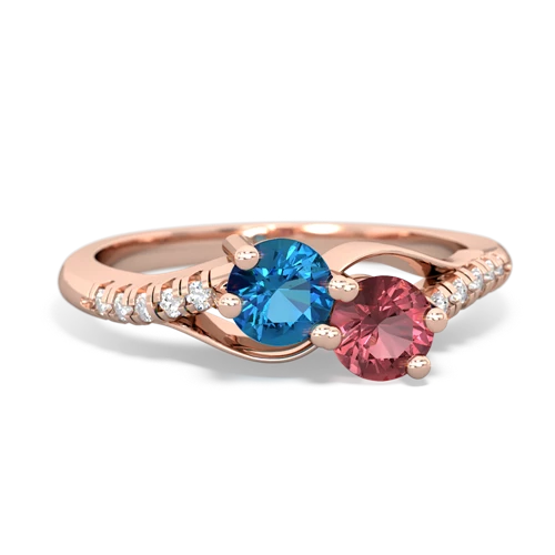 London Topaz Genuine London Blue Topaz with Genuine Pink Tourmaline Two Stone Infinity ring Ring