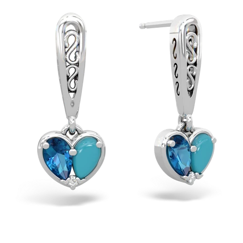 london topaz-turquoise filligree earrings