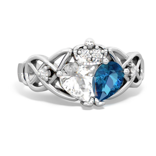 london topaz-white topaz claddagh ring