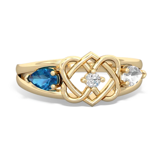 London Topaz Genuine London Blue Topaz with Genuine White Topaz Hearts Intertwined ring Ring