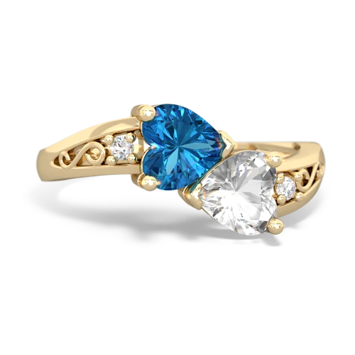 London Topaz Genuine London Blue Topaz with Genuine White Topaz Snuggling Hearts ring Ring