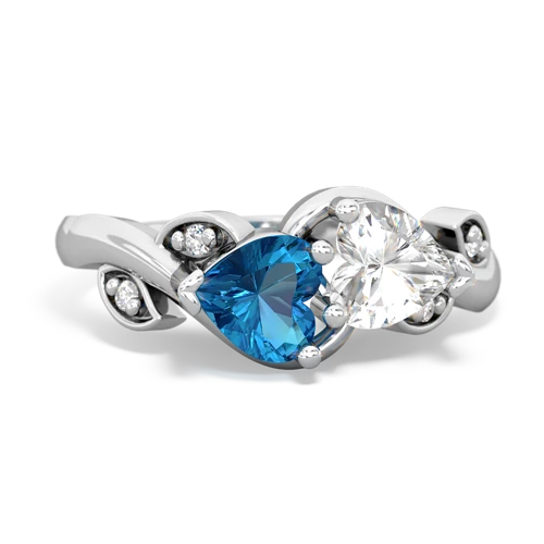 London Topaz Genuine London Blue Topaz with Genuine White Topaz Floral Elegance ring Ring