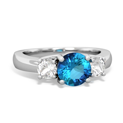 London Topaz Genuine London Blue Topaz with Genuine White Topaz and Genuine Fire Opal Three Stone Trellis ring Ring