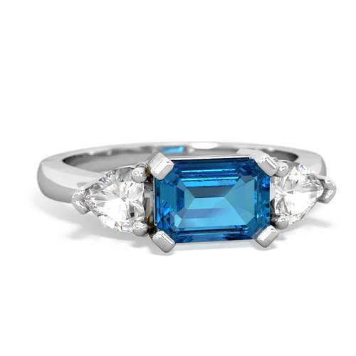 London Topaz Genuine London Blue Topaz with Genuine White Topaz and Genuine Fire Opal Three Stone ring Ring