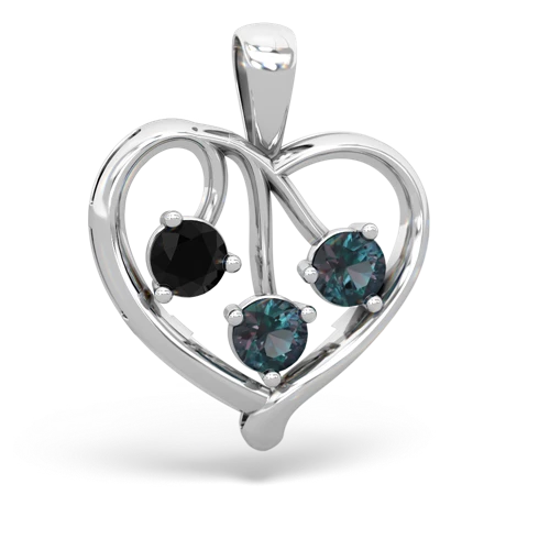Black Onyx Genuine Black Onyx with Lab Created Alexandrite and Genuine Emerald Glowing Heart pendant Pendant