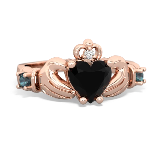 Black Onyx Genuine Black Onyx with Lab Created Alexandrite and Genuine Aquamarine Claddagh ring Ring