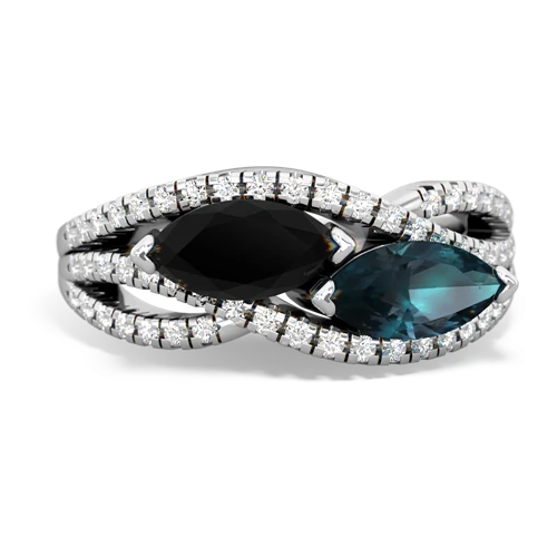 onyx-alexandrite double heart ring