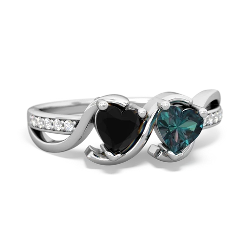 onyx-alexandrite double heart ring
