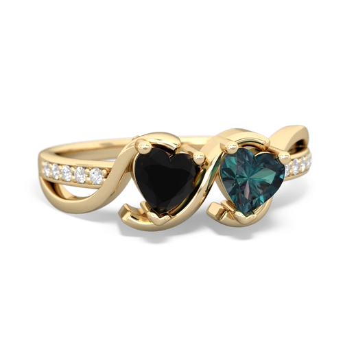 onyx-alexandrite double heart ring