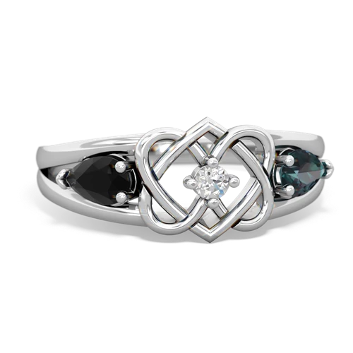 onyx-alexandrite double heart ring