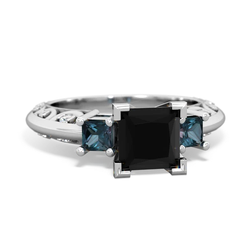Black Onyx Genuine Black Onyx with Lab Created Alexandrite and Genuine Emerald Art Deco ring Ring