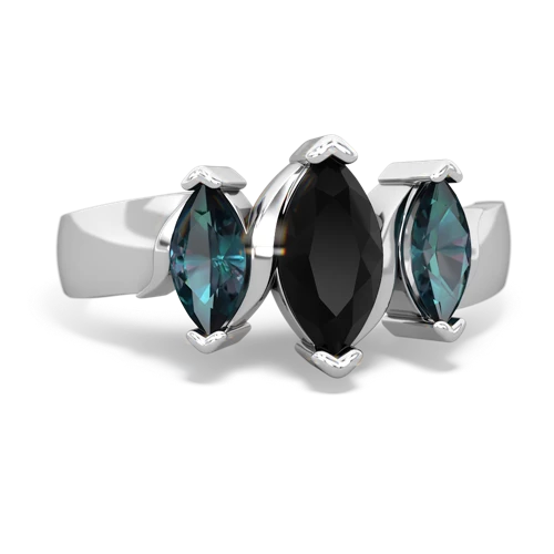 Black Onyx Genuine Black Onyx with Lab Created Alexandrite and Genuine Emerald Three Peeks ring Ring