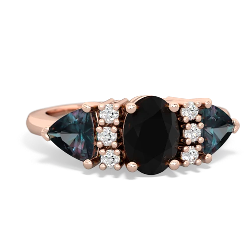 Black Onyx Genuine Black Onyx with Lab Created Alexandrite and Genuine Aquamarine Antique Style Three Stone ring Ring