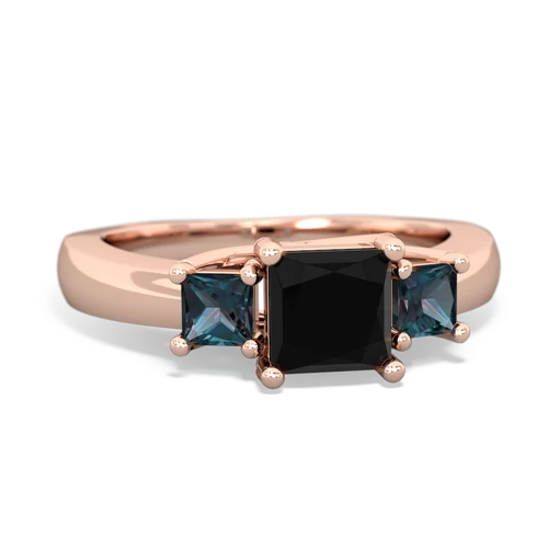 Black Onyx Genuine Black Onyx with Lab Created Alexandrite and Genuine Tanzanite Three Stone Trellis ring Ring
