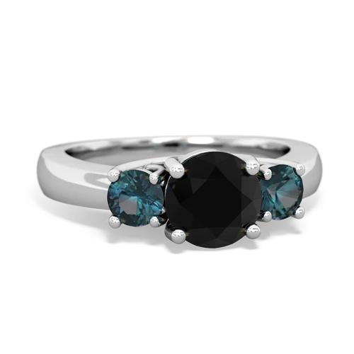 Black Onyx Genuine Black Onyx with Lab Created Alexandrite and Genuine Emerald Three Stone Trellis ring Ring