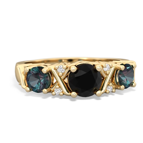 Black Onyx Genuine Black Onyx with Lab Created Alexandrite and Genuine Amethyst Hugs and Kisses ring Ring
