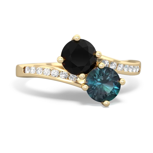 onyx-alexandrite two stone channel ring