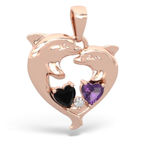 Black Onyx Genuine Black Onyx with Genuine Amethyst Dolphin Heart pendant Pendant