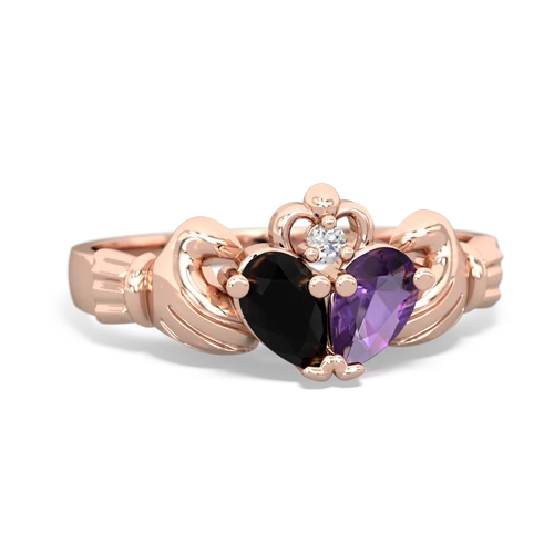 Black Onyx Genuine Black Onyx with Genuine Amethyst Claddagh ring Ring
