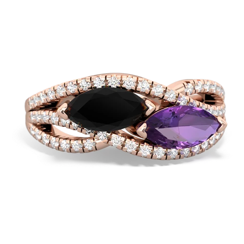 Black Onyx Genuine Black Onyx with Genuine Amethyst Diamond Rivers ring Ring