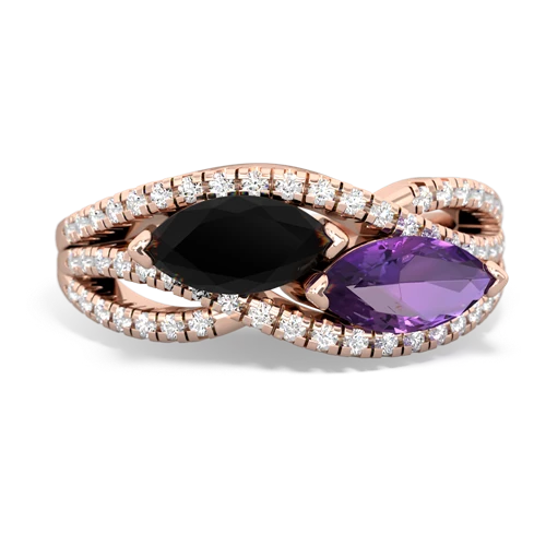 onyx-amethyst double heart ring