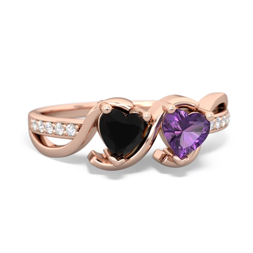 onyx-amethyst double heart ring