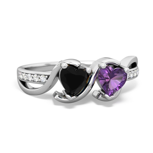 onyx-amethyst double heart ring