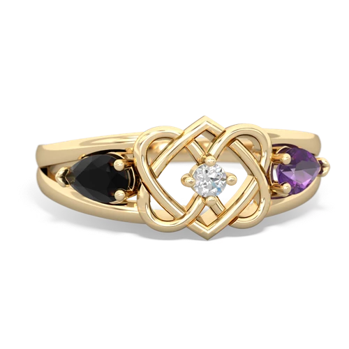 onyx-amethyst double heart ring