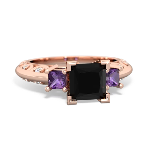 Black Onyx Genuine Black Onyx with Genuine Amethyst and  Art Deco ring Ring