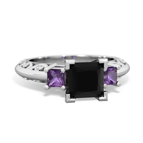 Black Onyx Genuine Black Onyx with Genuine Amethyst and Genuine Garnet Art Deco ring Ring