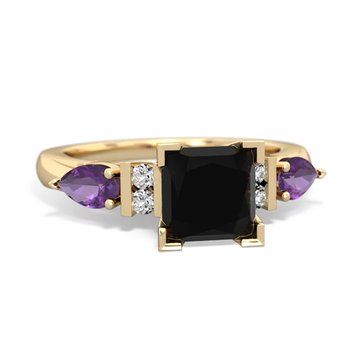Black Onyx Genuine Black Onyx with Genuine Amethyst and Genuine London Blue Topaz Engagement ring Ring