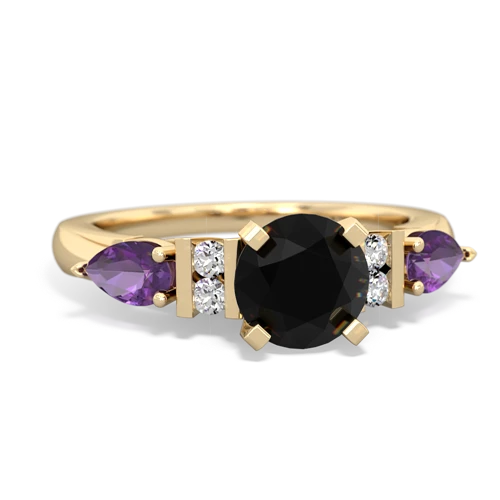 Black Onyx Genuine Black Onyx with Genuine Amethyst and Lab Created Emerald Engagement ring Ring