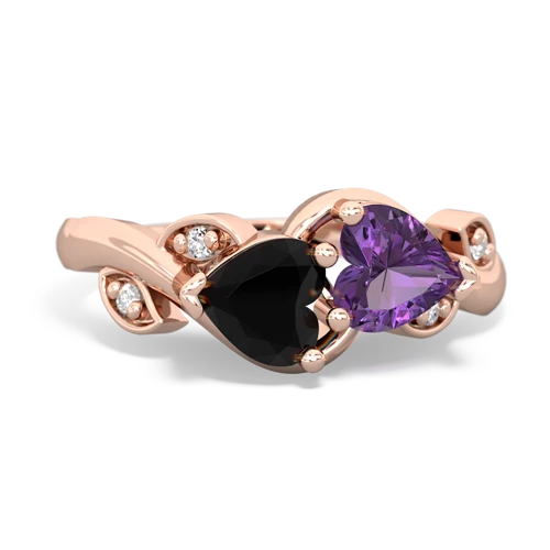 Black Onyx Genuine Black Onyx with Genuine Amethyst Floral Elegance ring Ring