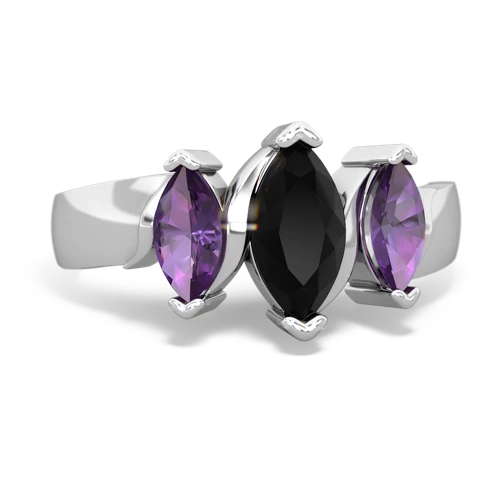 Black Onyx Genuine Black Onyx with Genuine Amethyst and Lab Created Sapphire Three Peeks ring Ring