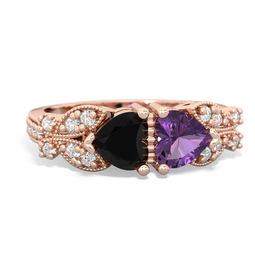 Black Onyx Genuine Black Onyx with Genuine Amethyst Diamond Butterflies ring Ring