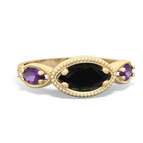 Black Onyx Genuine Black Onyx with Genuine Amethyst and Lab Created Sapphire Antique Style Keepsake ring Ring