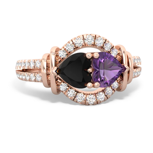 Black Onyx Genuine Black Onyx with Genuine Amethyst Art-Deco Keepsake ring Ring