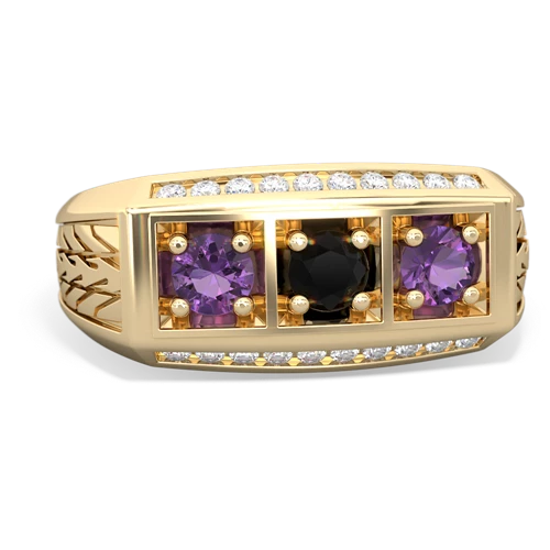 onyx-amethyst three stone ring