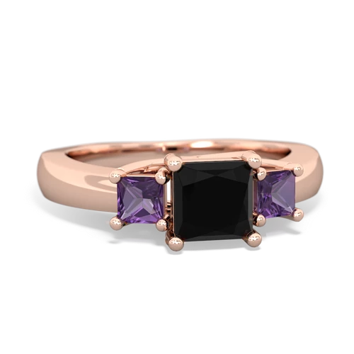Black Onyx Genuine Black Onyx with Genuine Amethyst and Lab Created Emerald Three Stone Trellis ring Ring