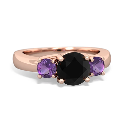 Black Onyx Genuine Black Onyx with Genuine Amethyst and  Three Stone Trellis ring Ring