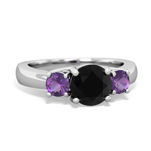 Black Onyx Genuine Black Onyx with Genuine Amethyst and Genuine London Blue Topaz Three Stone Trellis ring Ring